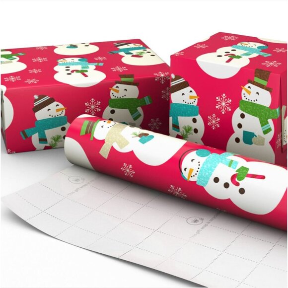 Hallmark Wrapping Paper Christmas Snowman on Red 90 sq ft Jumbo Roll Holiday Gif - Picture 3 of 6